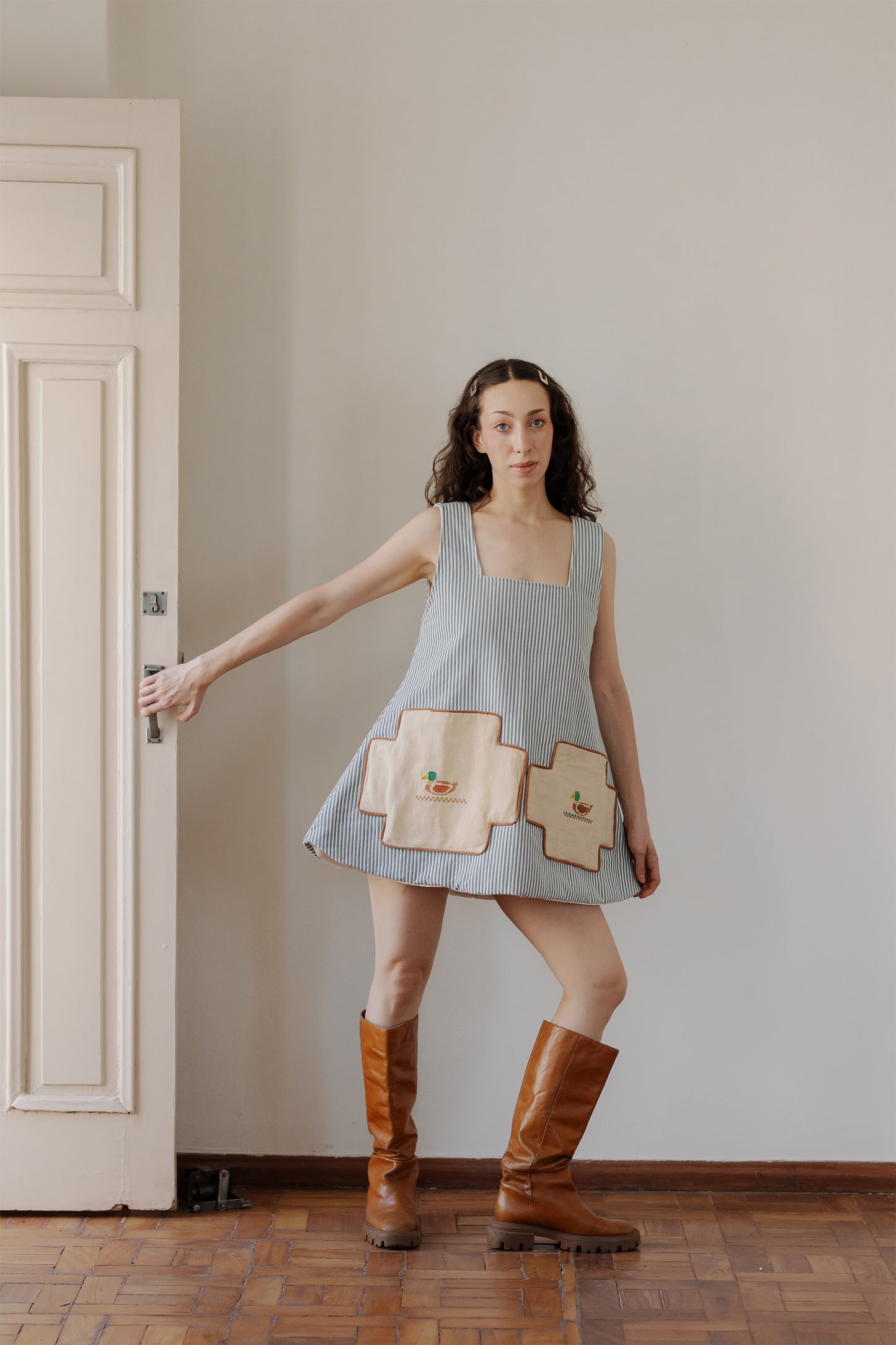 Vestido dupla face pato